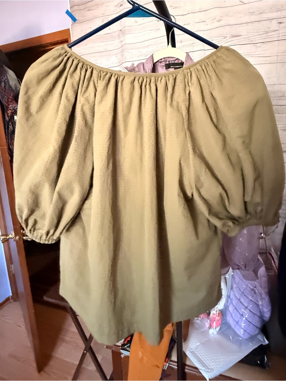 DKNY Olive Off-Shoulder Blouse with V-Notch - Picture 3 of 3